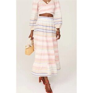 Banjanan Agatha Maxi Skirt Small White Candy Stripe‎ Boho Tiered Resort Wear